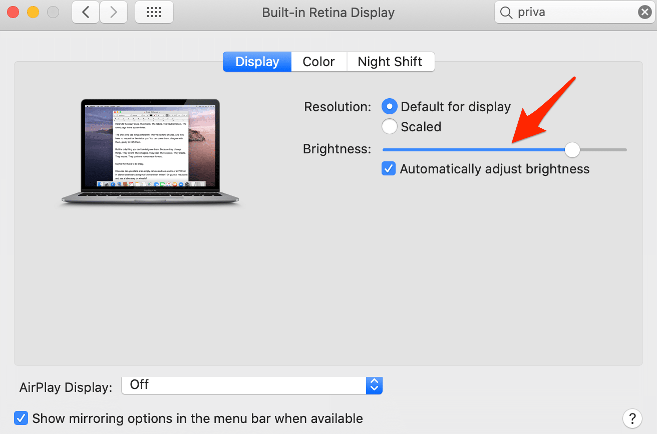 thay đổi độ sáng trên màn hình macbook